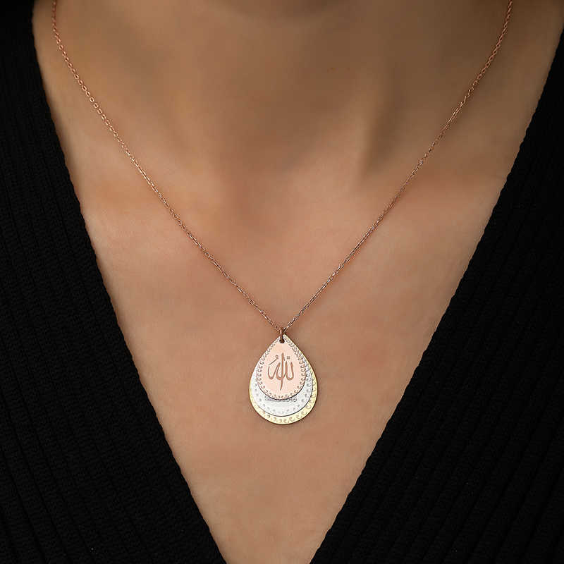 Silver Rose Ayetel Kursi, Evil Eye Verse and Allah Written Women’s Necklace