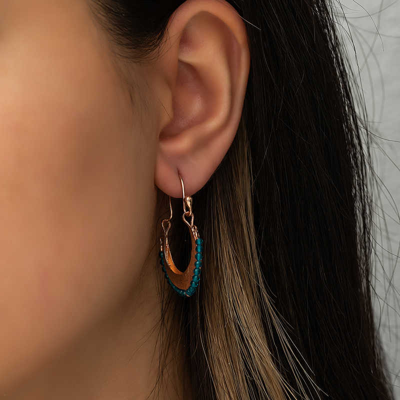 Silver Turquoise Stone Bohemian Earrings