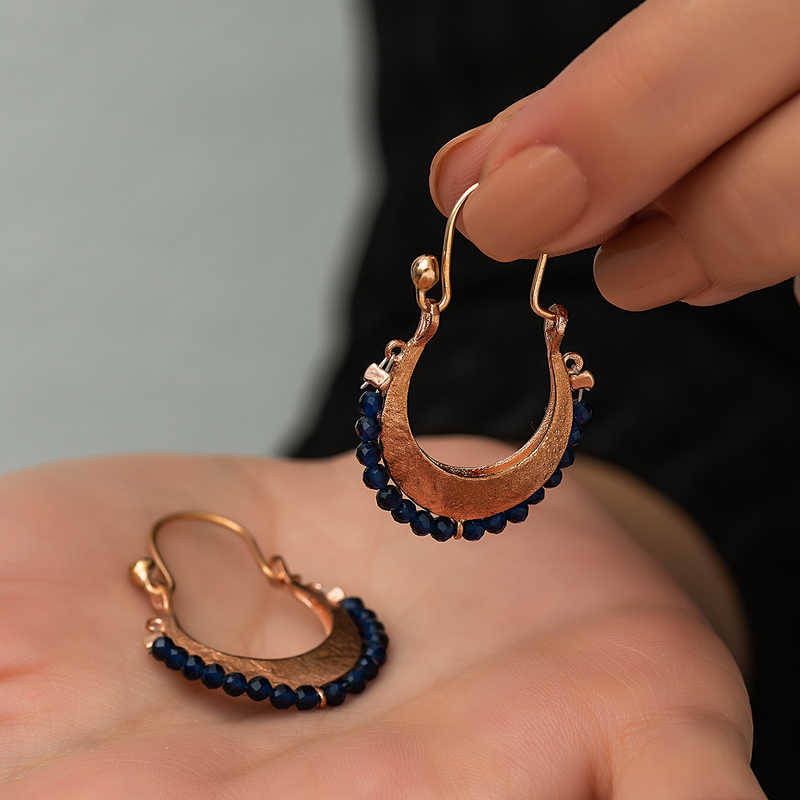 Silver Navy Blue Stone Bohemian Earrings