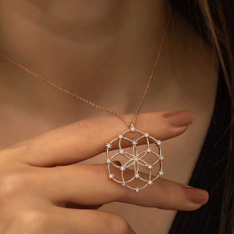 Silver Rose Flower of Life Necklace