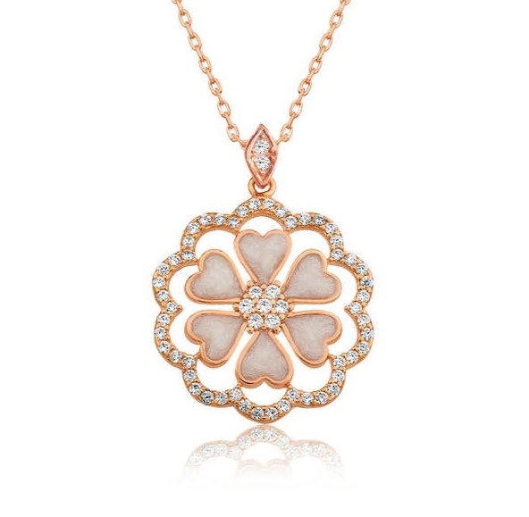 Silver Rose Heart Flower Women’s Necklace