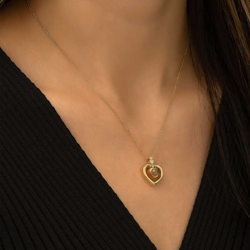 Silver Gold Heart I Love You in 100 Languages Necklace