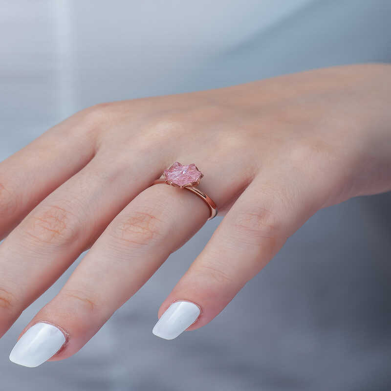 Silver Rose Pink Lotus Flower Ring