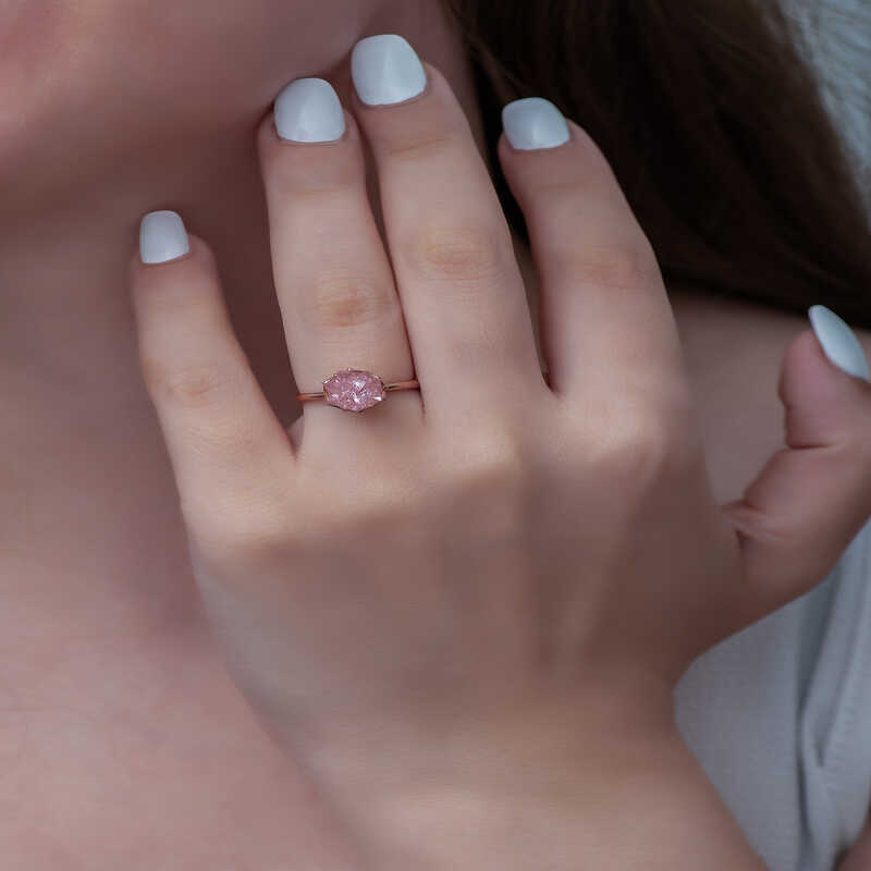Silver Rose Pink Lotus Flower Ring