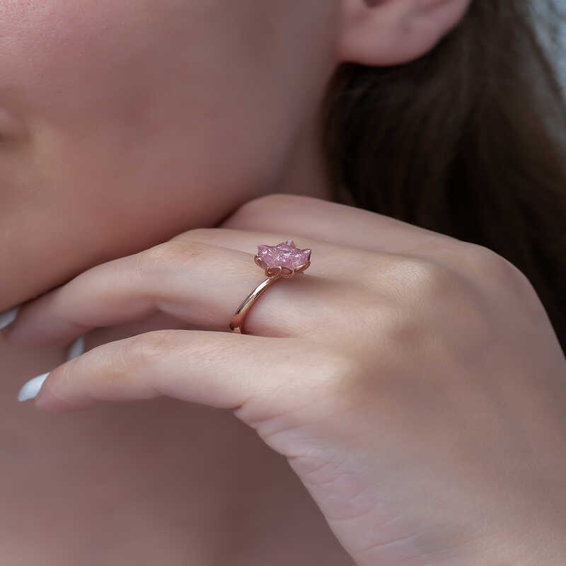 Silver Rose Pink Lotus Flower Ring