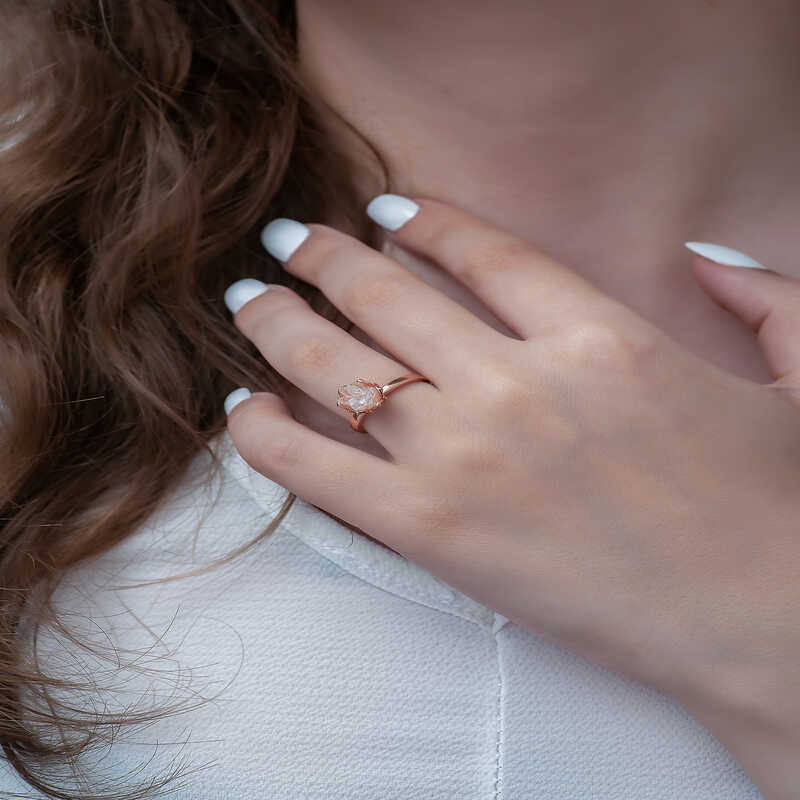 Silver Rose White Lotus Flower Ring
