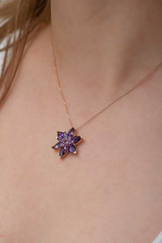 Silver Rose Purple Lotus Flower Necklace