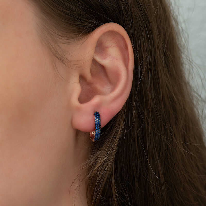 Silver Double-Sided Navy Blue Stone J Women’s Earrings