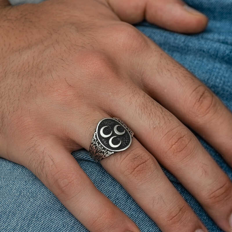 Silver Three Crescent Men’s Ring
