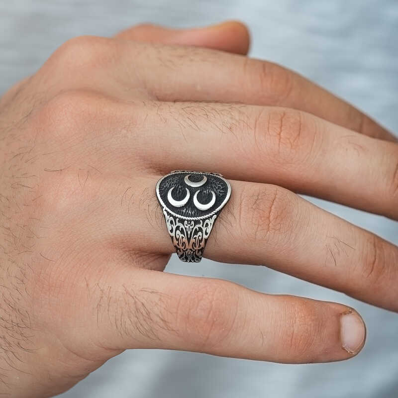 Silver Three Crescent Men’s Ring