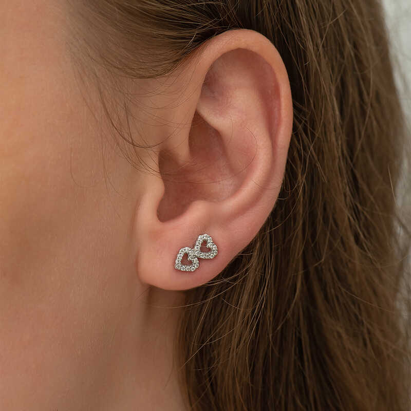 Silver Two Heart Stud Women’s Earrings