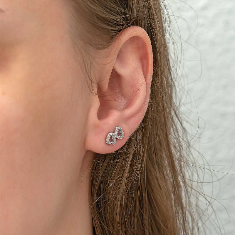 Silver Two Heart Stud Women’s Earrings