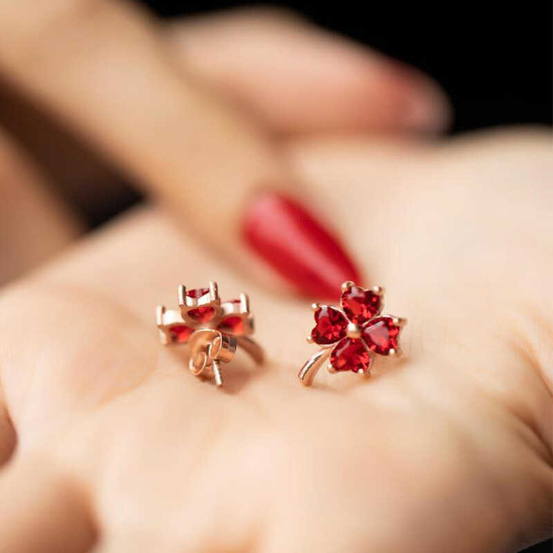Silver Red Heart Clover Women’s Earrings