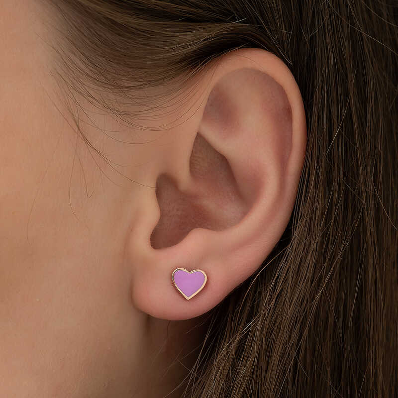 Silver Fluorescent Lilac Heart Earrings