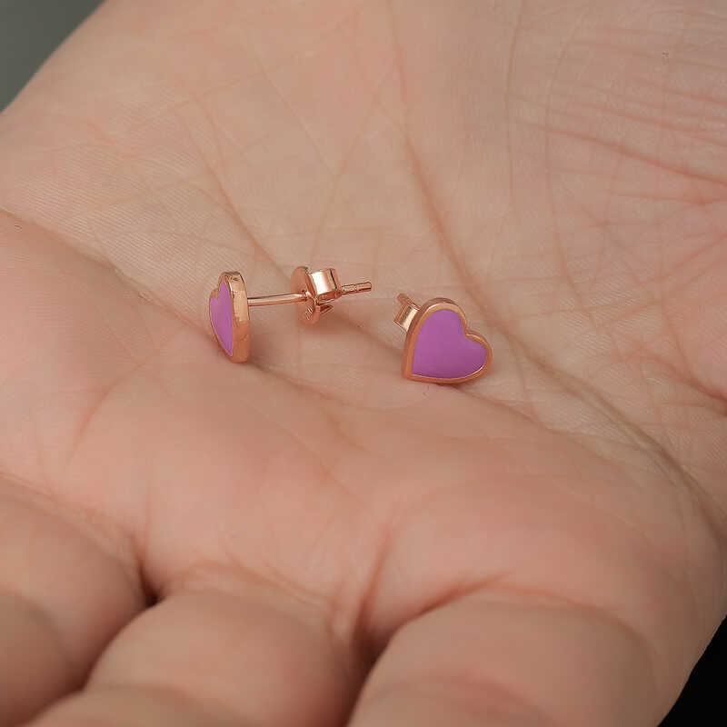 Silver Fluorescent Lilac Heart Earrings