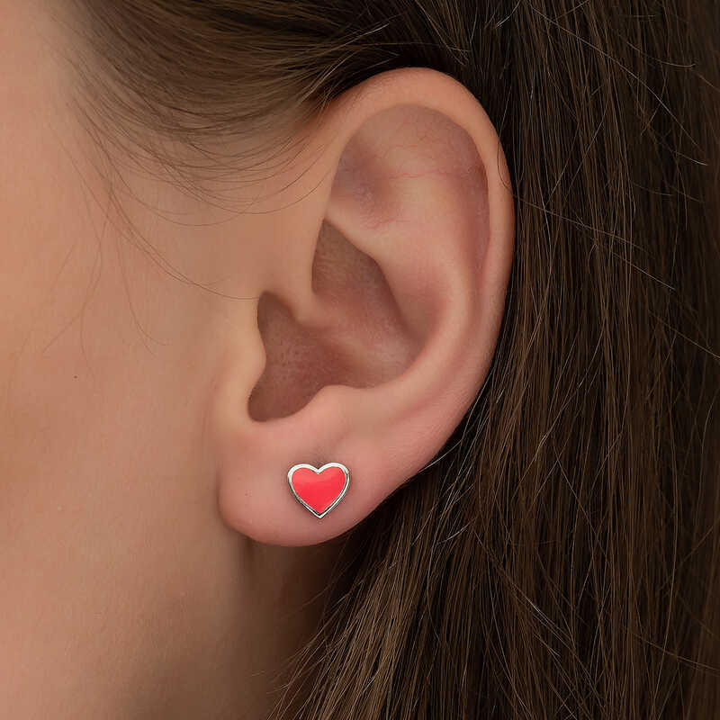 Silver Fluorescent Pink Heart Earrings