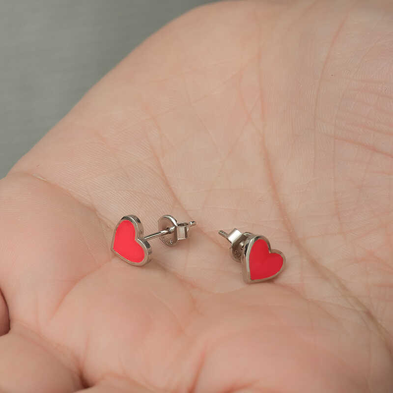 Silver Fluorescent Pink Heart Earrings