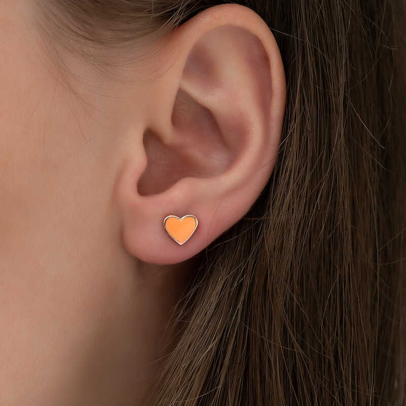 Silver Fluorescent Orange Heart Earrings