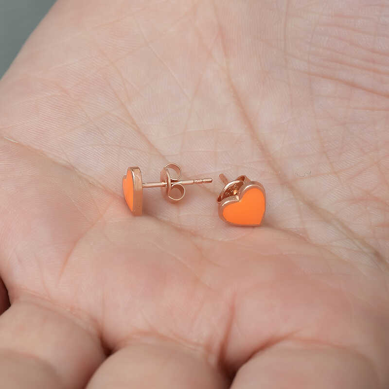 Silver Fluorescent Orange Heart Earrings