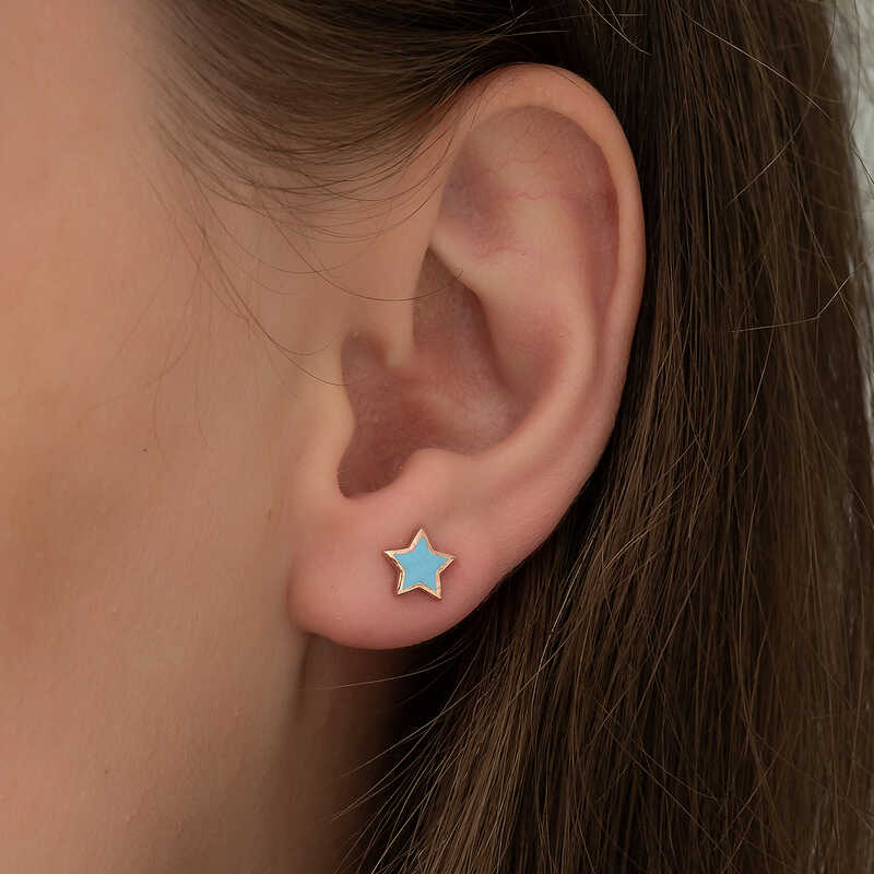 Silver Fluorescent Blue Star Earrings