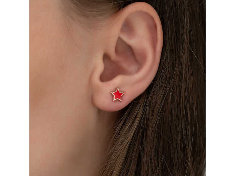 Silver Fluorescent Red Star Earrings