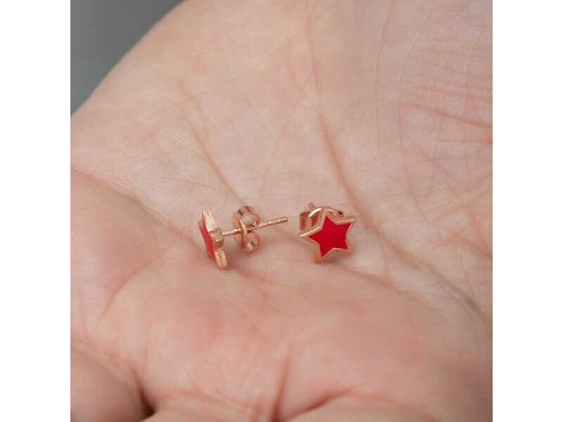 Silver Fluorescent Red Star Earrings