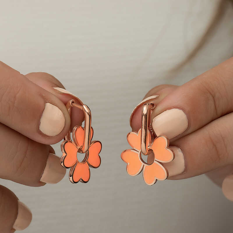Silver Fluorescent Orange Clover Earrings