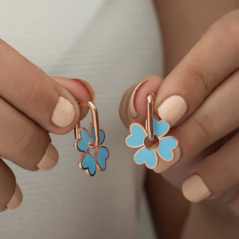Silver Fluorescent Blue Clover Earrings