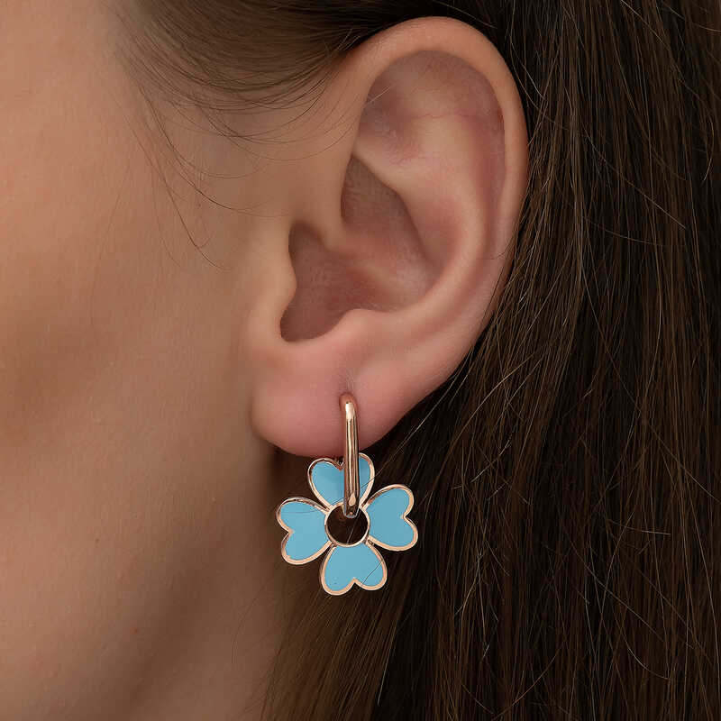 Silver Fluorescent Blue Clover Earrings