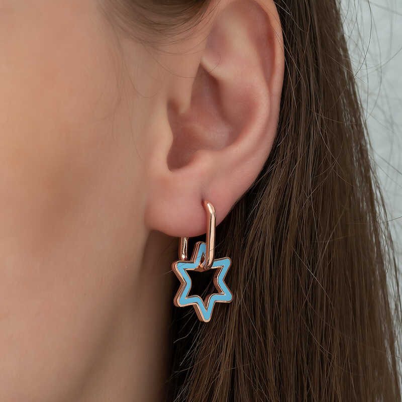 Silver Fluorescent Blue Star Earrings