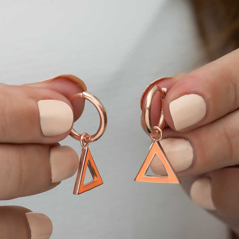 Silver Fluorescent Orange Triangle Earrings
