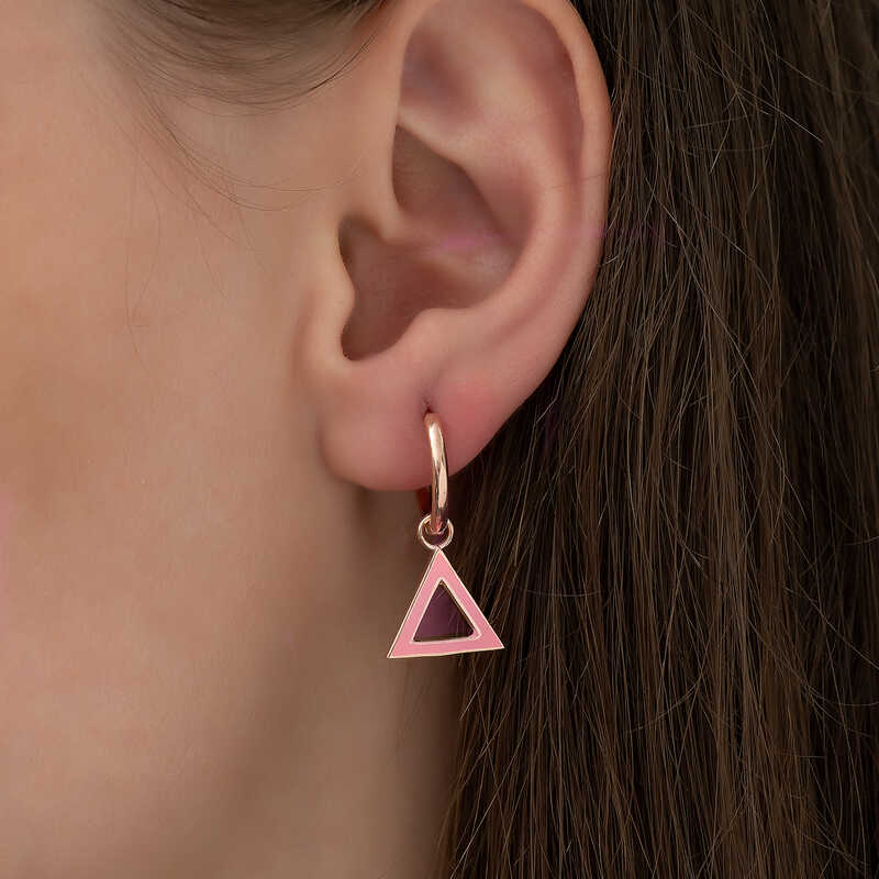 Silver Fluorescent Pink Triangle Earrings