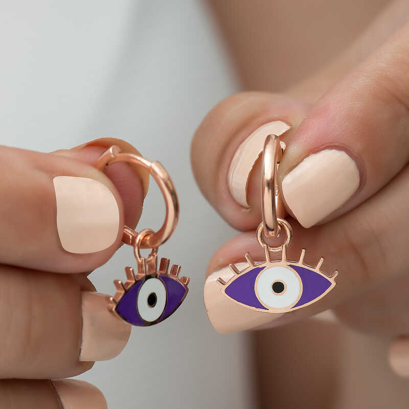 Silver Fluorescent Purple Eye Earrings