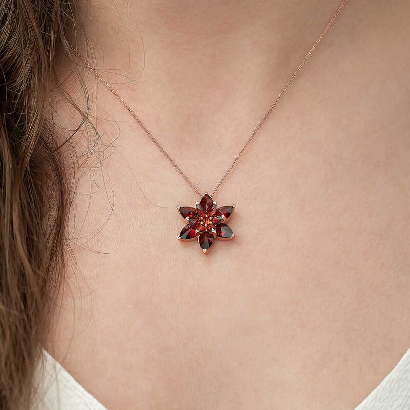 Silver Rose Red Lotus Flower Necklace