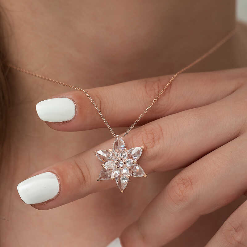 Silver Rose White Lotus Flower Necklace