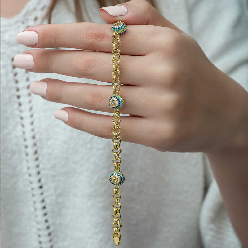 Silver Gold Society Eye Chain Bracelet