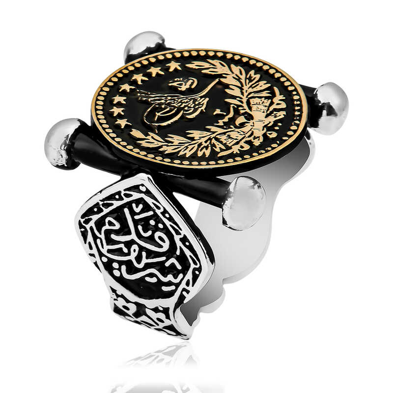 Silver Kadem-i Şerif Detailed Ottoman Coat of Arms Men’s Ring