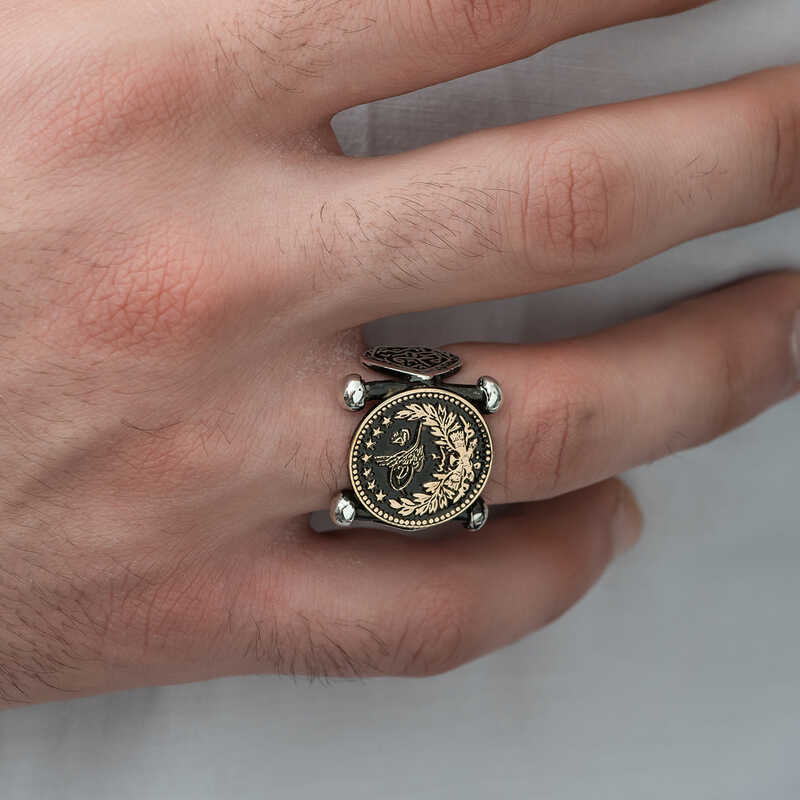 Silver Kadem-i Şerif Detailed Ottoman Coat of Arms Men’s Ring