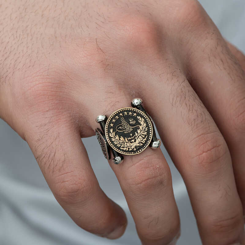 Silver Kadem-i Şerif Detailed Ottoman Coat of Arms Men’s Ring