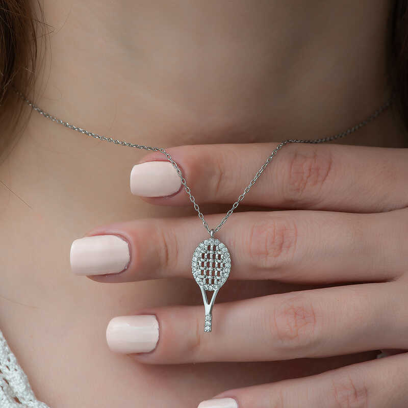 Silver Tennis Racket Necklace for Women