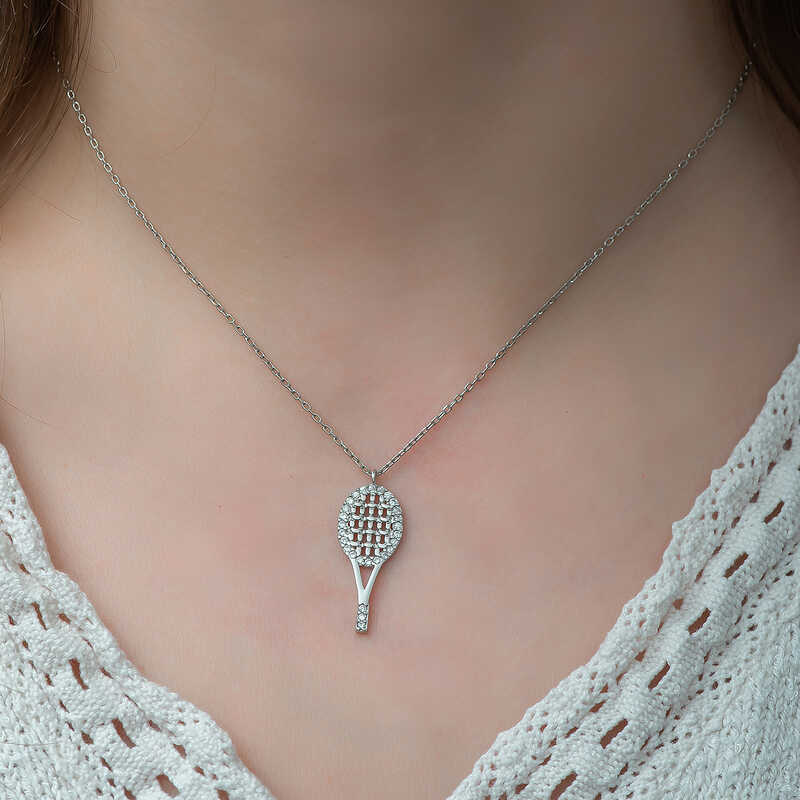 Silver Tennis Racket Necklace for Women