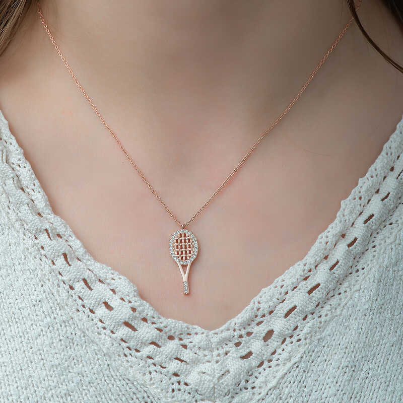 Silver Rose Tennis Racket Women’s Necklace