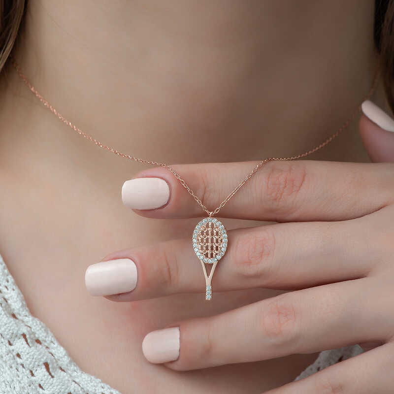 Silver Rose Tennis Racket Women’s Necklace