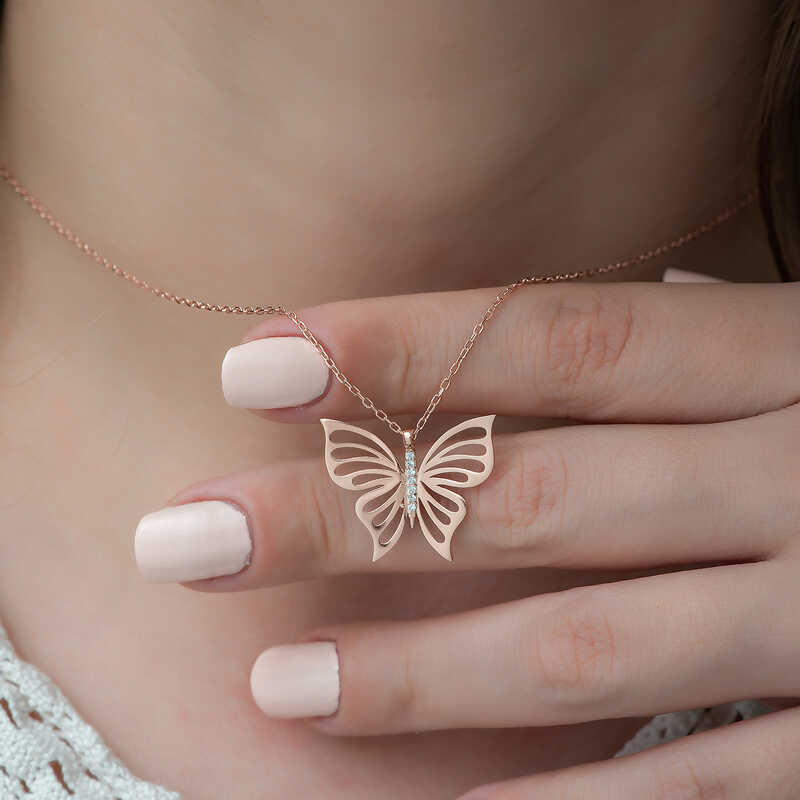 Silver Rose Spring Butterfly Women’s Necklace