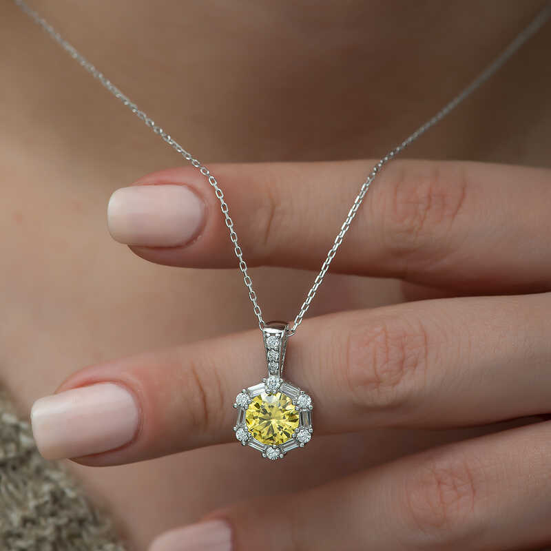 Silver Wheat Yellow Baguette Stone Women’s Necklace