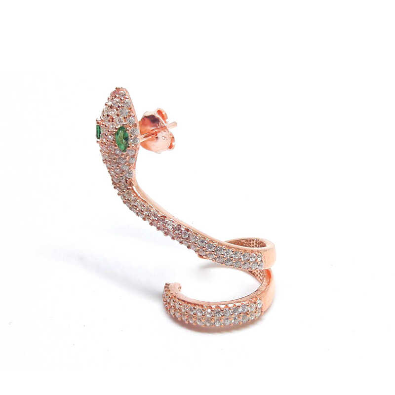 Silver Green Eyed Single Cartilage Snake Earring