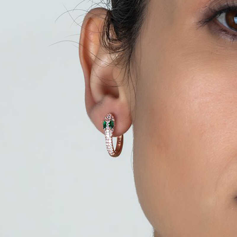 Silver Green Eyed Snake Hoop Earrings