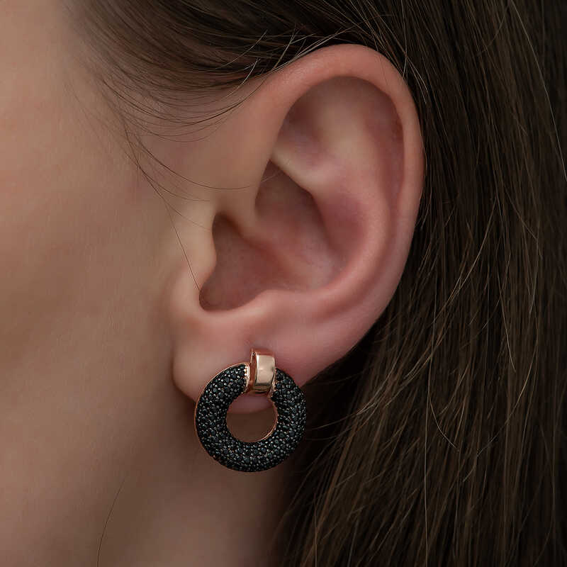 Silver Black Multi Stone Circle Women’s Earrings