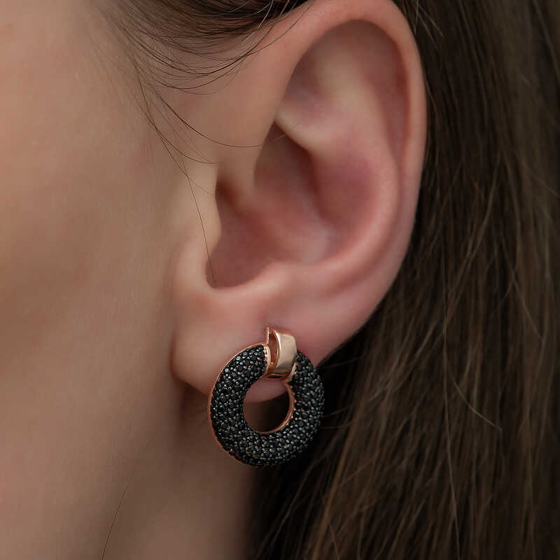Silver Black Multi Stone Circle Women’s Earrings
