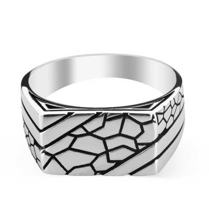 Silver Stone Patterned Men’s Ring